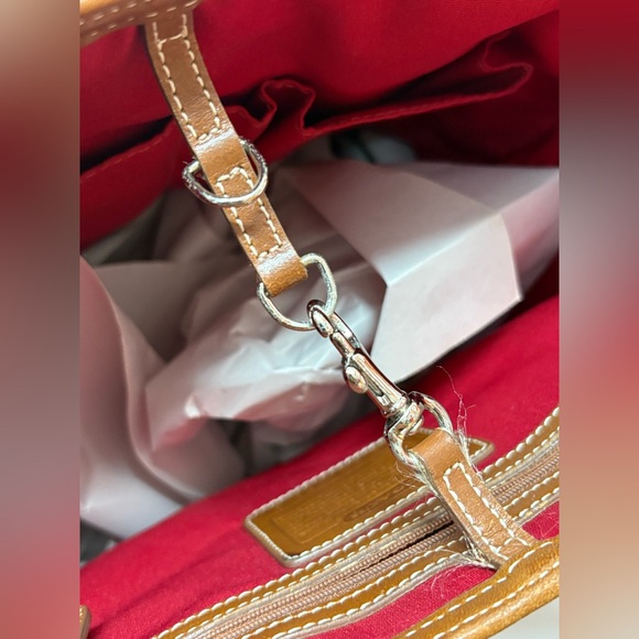 COACH Signature Logo Red and Brown Tote - Picture 10 of 16